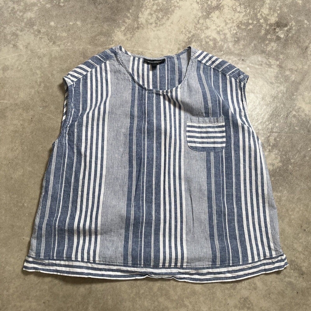 Ashley Stewart Shirt Women Plus Size 16 Linen Blend Blue Striped Casual Vacation